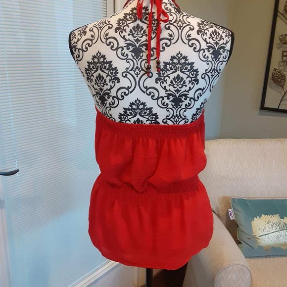 bebe lipstick red beaded front peplum top - Picture 4 of 9